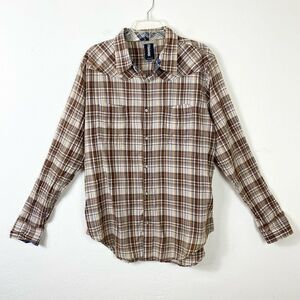 Vintage Y2K Billabong Men’s Brown Plaid Long Sleeve Button Up Shirt Size XL
